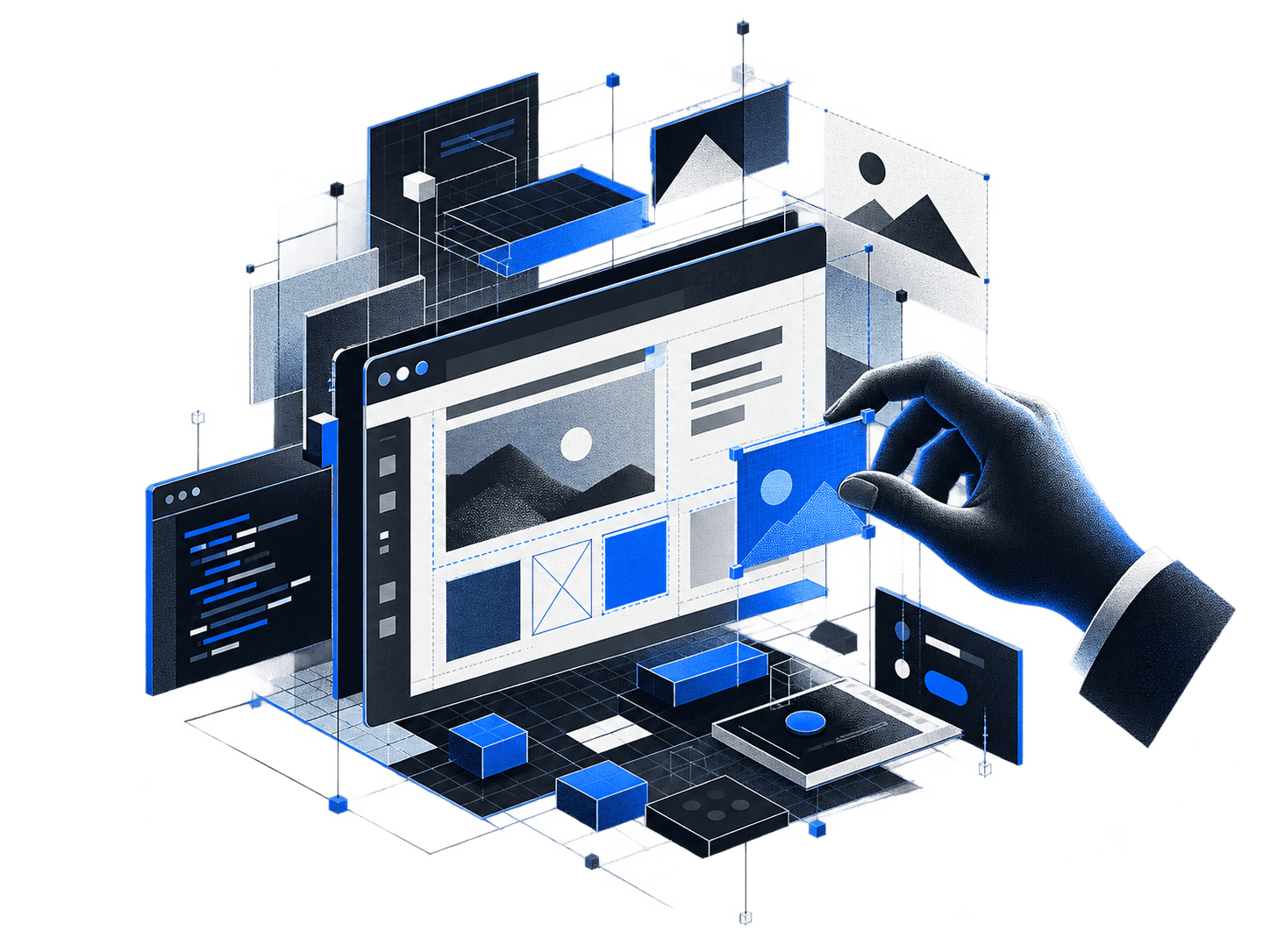 Technische Illustration eines maßgeschneiderten digitalen Designsystems